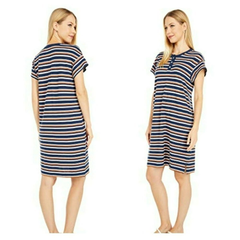 New Madewell Stripe Henley T-Shirt Dress Cotton Hemp Casual Relaxed Bohemian XS